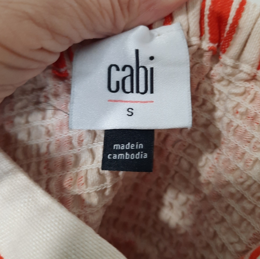Cabi Brunch Tank Top Sleeveless Cotton Linen Cream Orange Stripe Womens Size S - Picture 3 of 13
